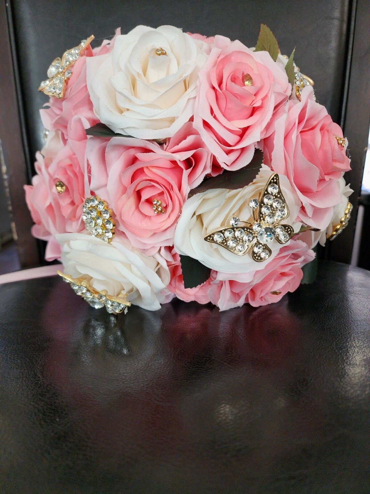 Pink & Ivory Luxury Bouquet with butterfly pendants for Quinceneras & Weddings