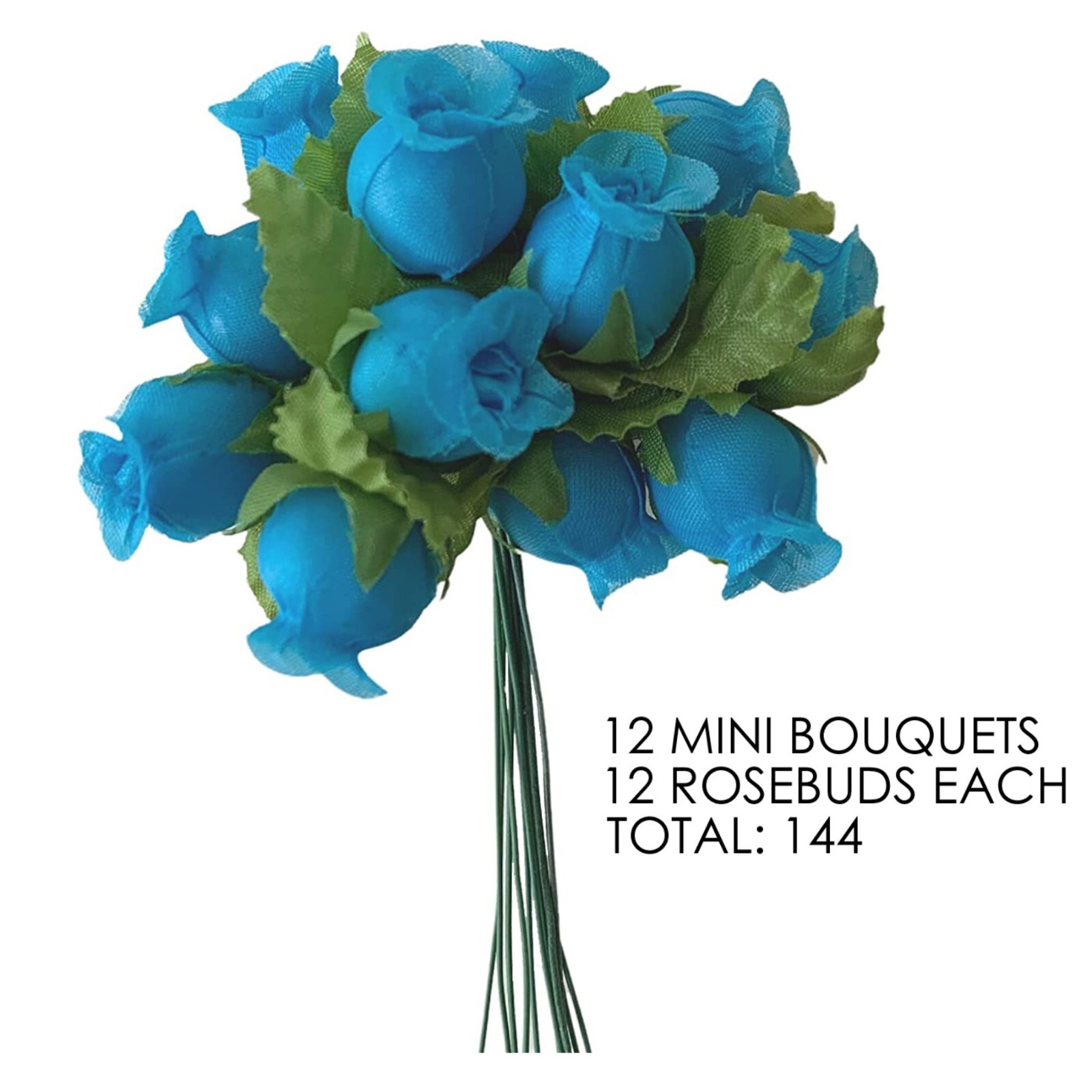 Turqoise Artificial Silk Flower Roses 12 Mini Bouquets of 12 Rosebuds 144 Total