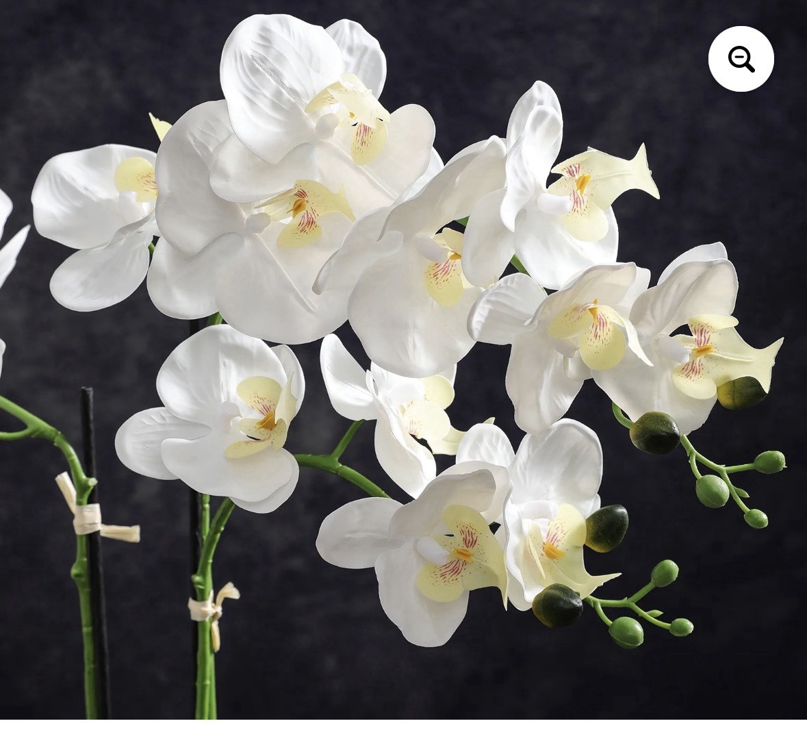 21” Tall Artificial White Orchid Plant In Gray Ceramic Pot Realistic Faux Flower