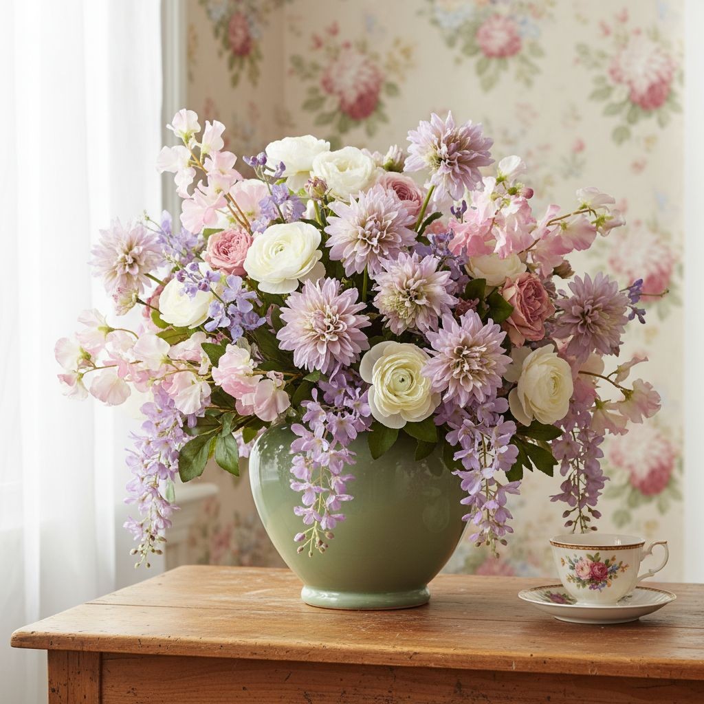 Blush Lavender Dahlia Stem Bundle Faux Flowers Cottagecore Wedding Bouquet Flora