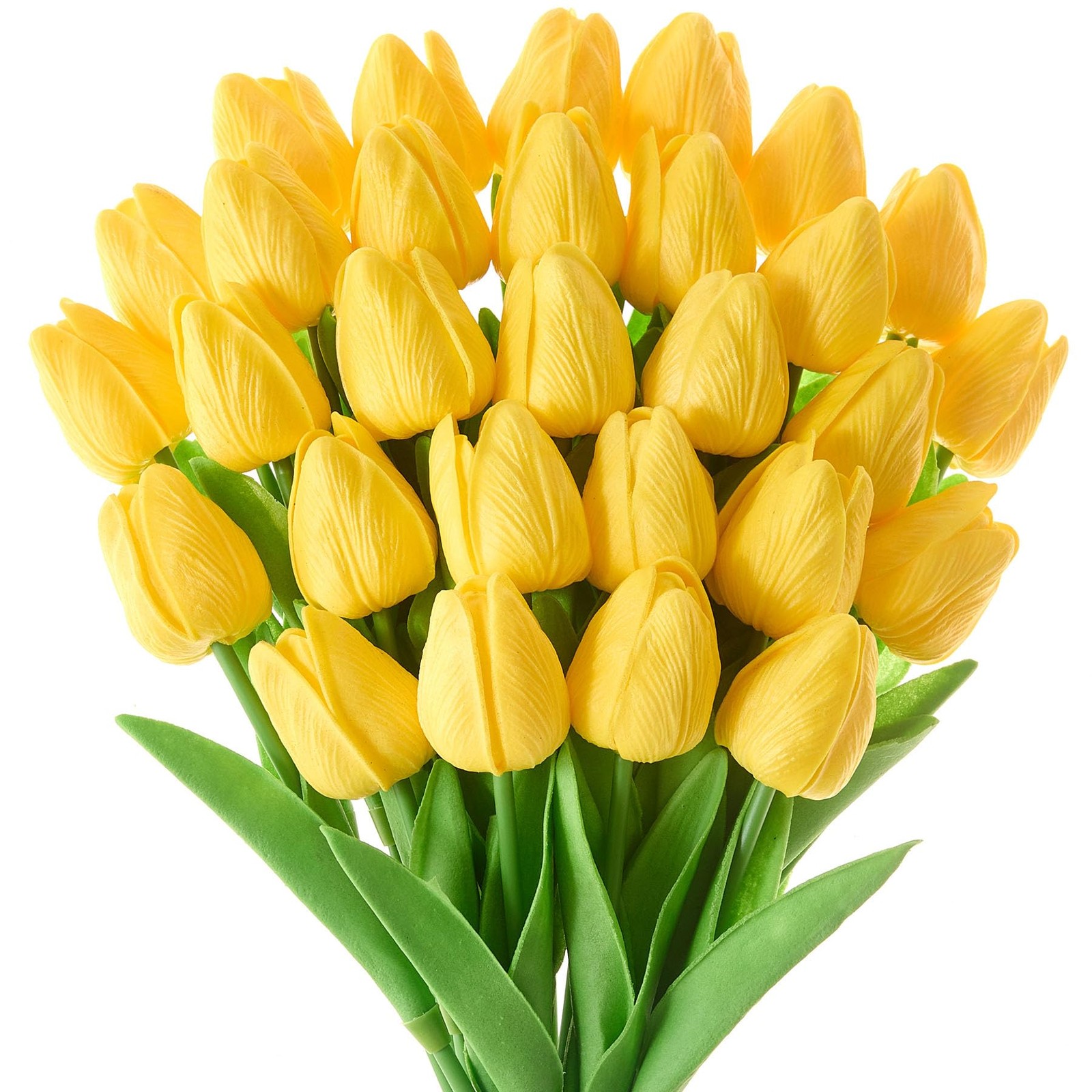 30 PCS Yellow Tulips Artificial Flowers Real Touch 13 Inch Silk Bouquet Decor