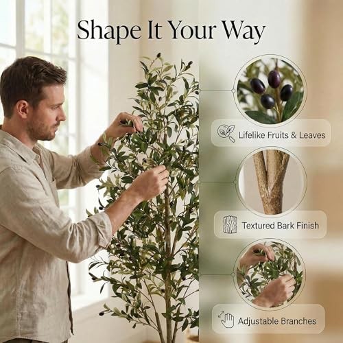 Artificial Olive Tree, 7FT Faux Olive Trees with Lifelike Olive Branches 7ft