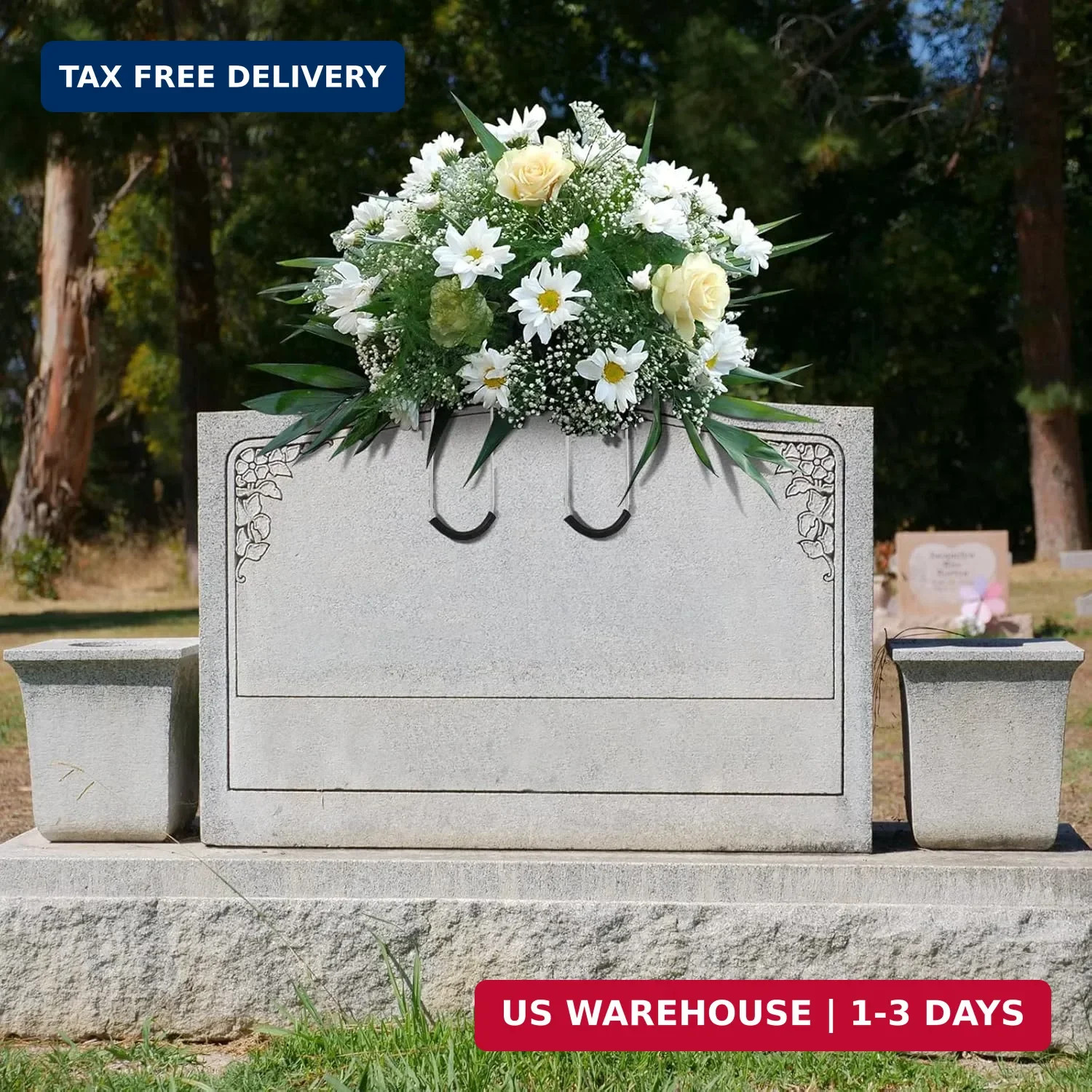 4 Pcs Headstone Flower Saddle 12 Inch Cemetery Saddle for Headstones Gravestone