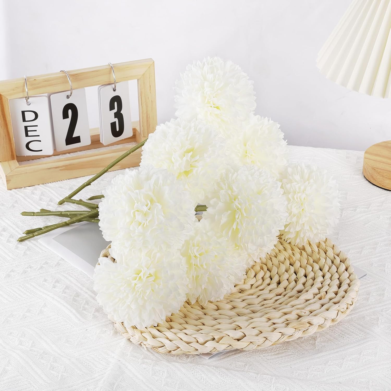 12 Pcs Artificial Chrysanthemums Flowers Silk Ball White Flowers Fake Mums Sprin