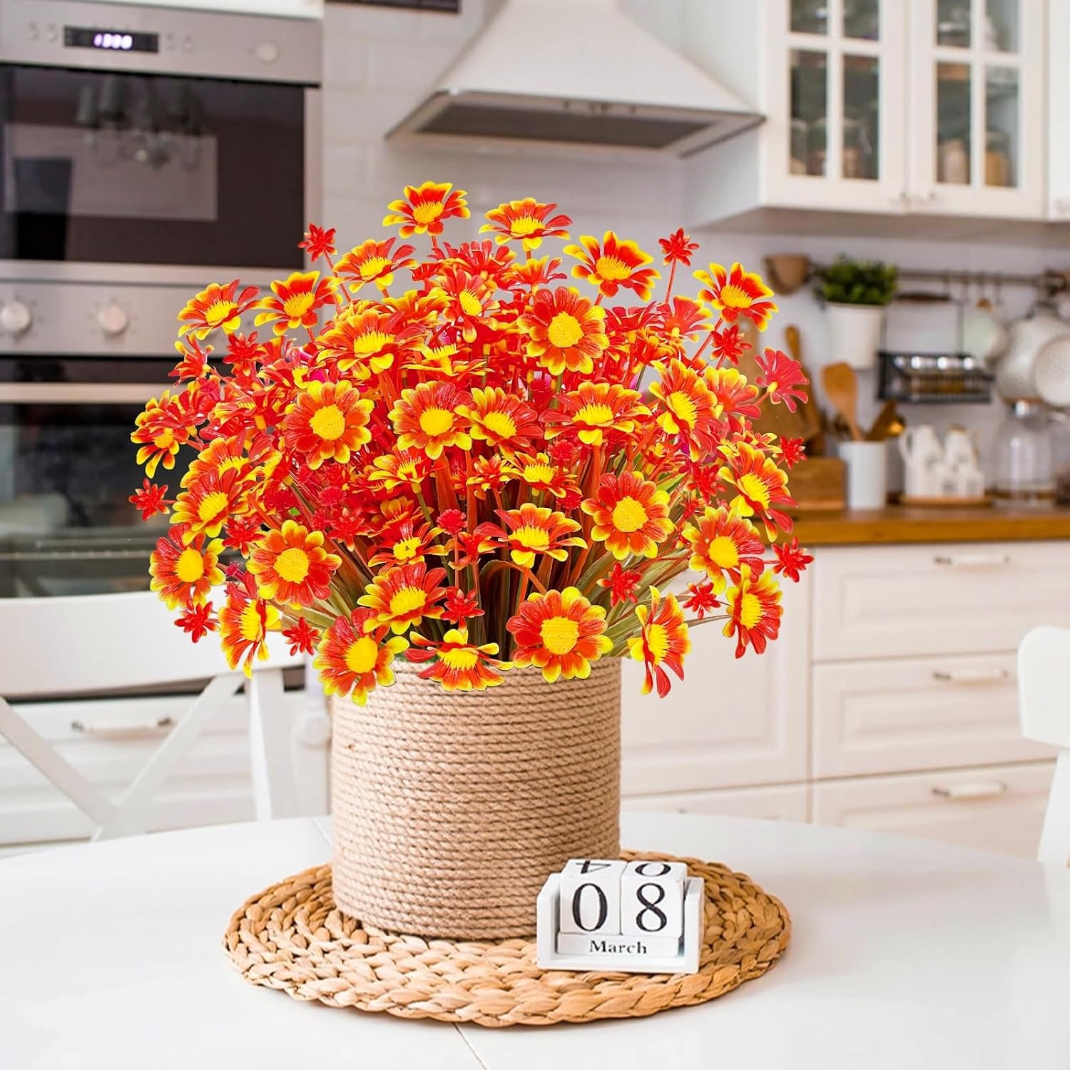 8 Bundles Artificial Mums for Outdoors Fall Flowers UV Resistant Fall Decor |