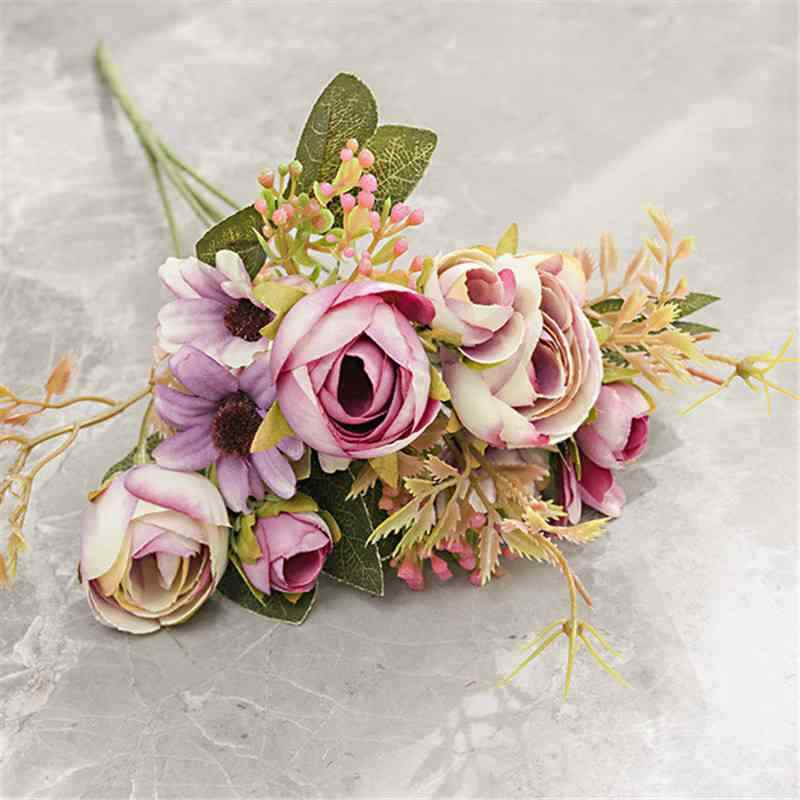 Retro 1 Bunch Wedding Decor Rustic Cozy Home Rose Fake Flower Artificial Flowers