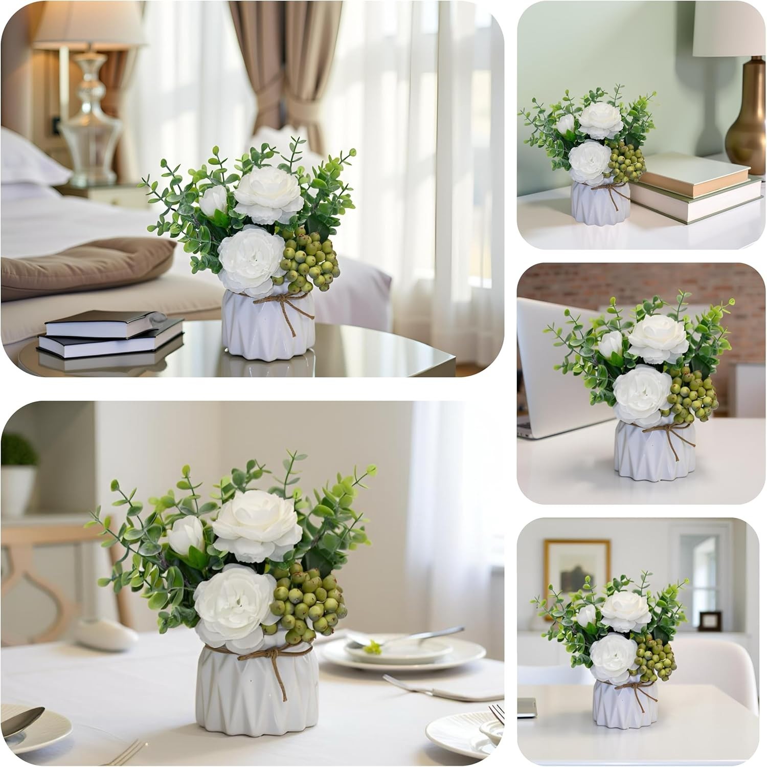 Elegant White Peony Floral Arrangement in Ceramic Vase – Low Maintenance Decor