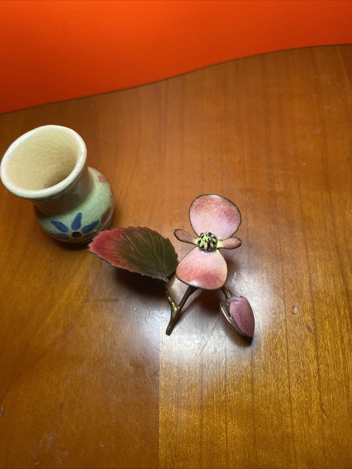 Mini Enamel & Metal Floral Arrangement in Glazed Planter
