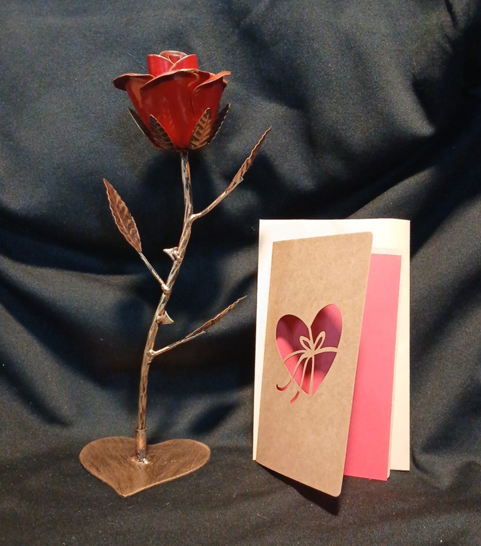 Ainyrose Metal Forever Rose Golden w/Heart-shaped Base & Blank Card [GF3]