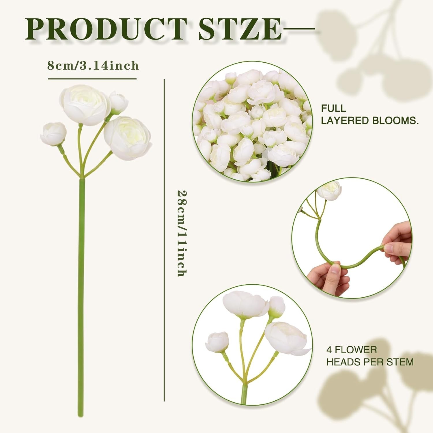 32Pcs Ranunculus Artificial Flowers, Ivory White Faux Silk Mini Peonies Bulk …