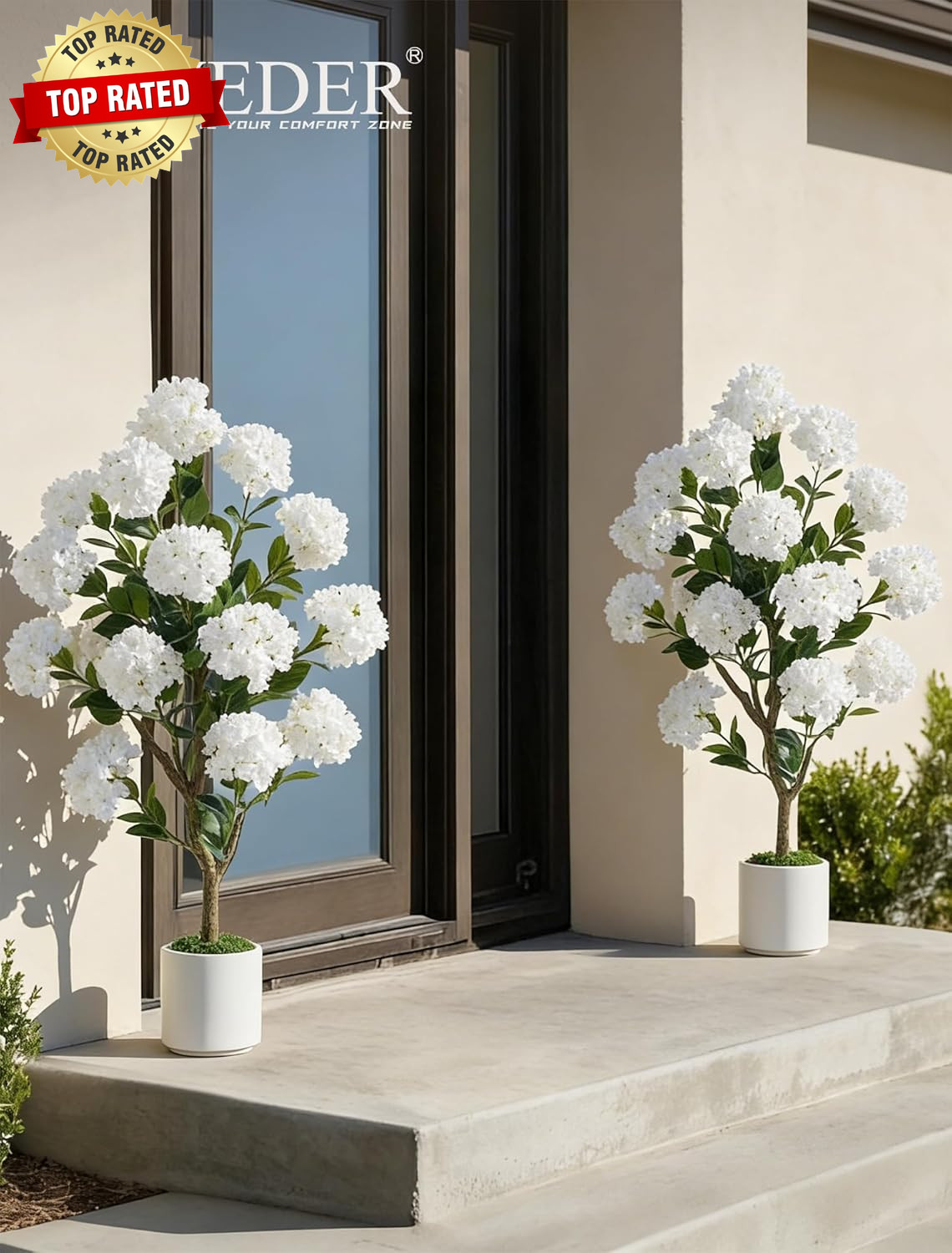 Artificial Flower Tree for Porch: 3.6Ft White Crape Myrtle, 2Pcs | Realistic Sil