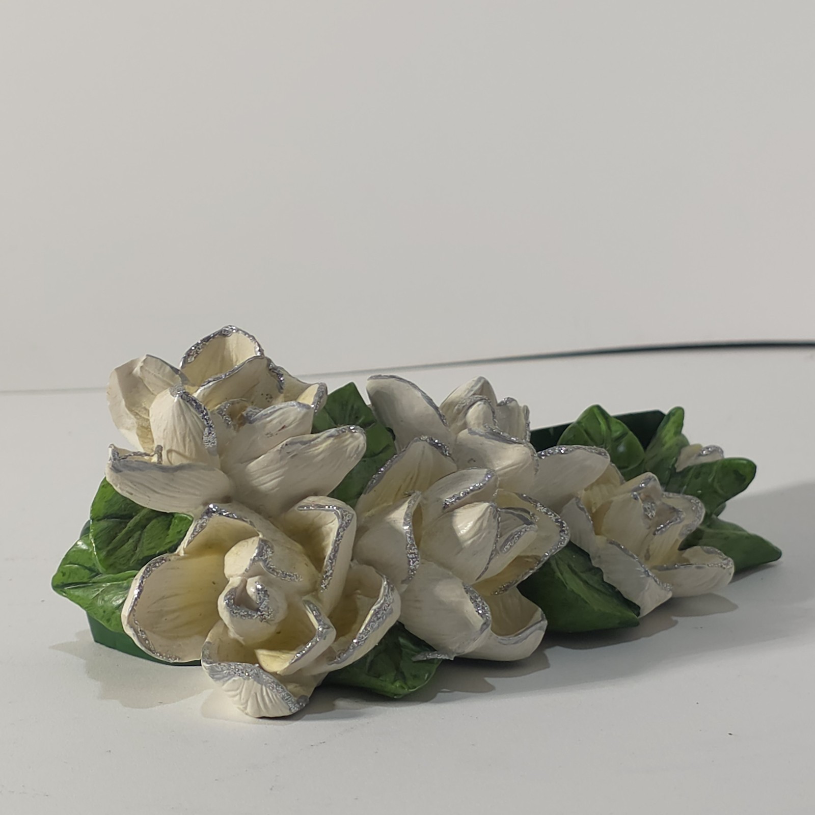 Vintage Ceramic White Porcelain Flower Log Centerpiece Green Base Floral Arrange