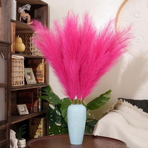 Premium Pampas Grass – Fuchsia 43.3″ 8pcs Tall 8pcs 43.3″(110cm) Faux Hot Pink