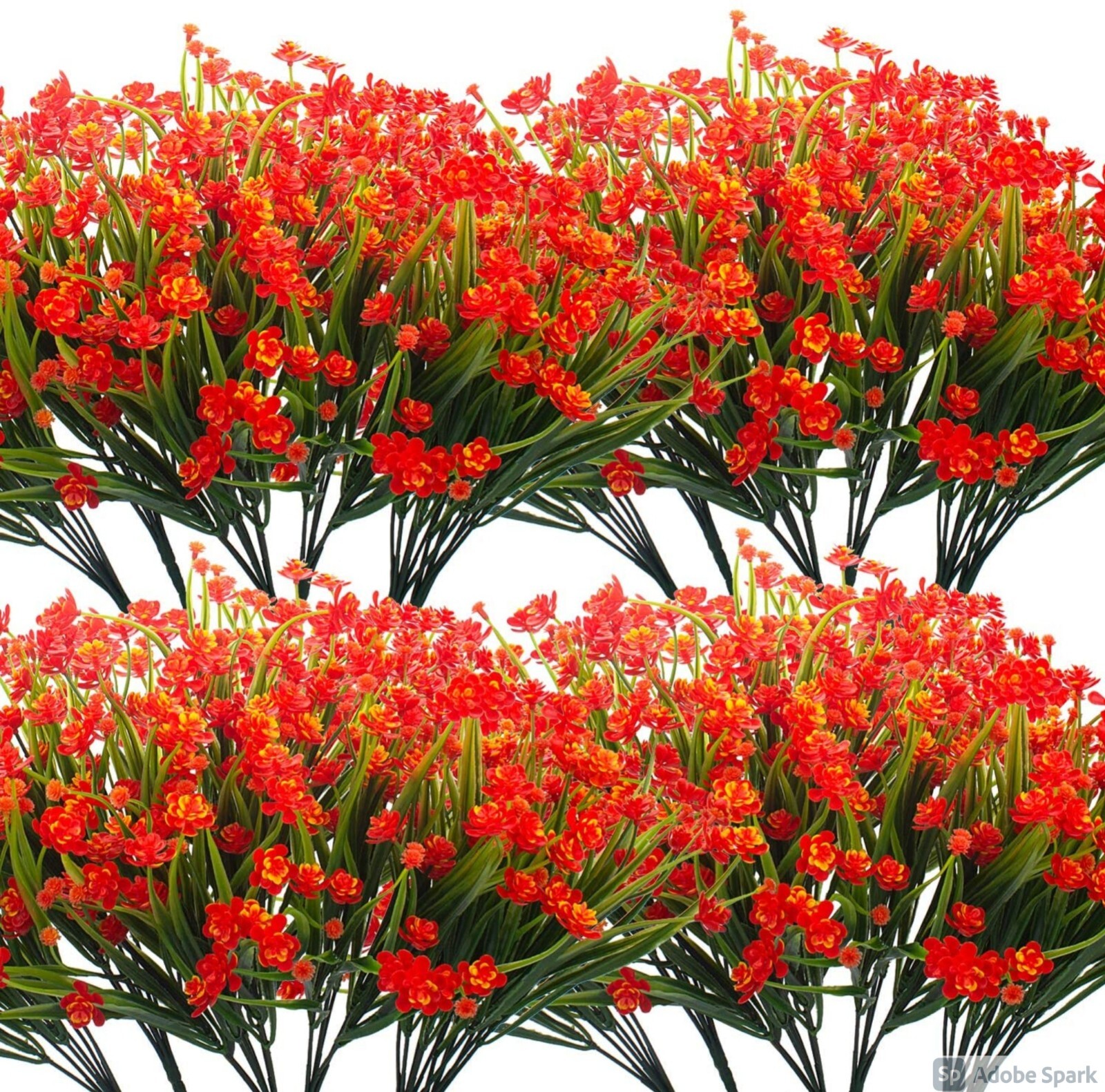 12 Bundles Outdoor Artificial Fake Flowers UV Resistant Shrubs Plants Orange Red