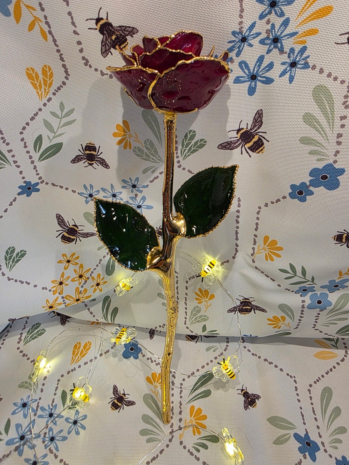24k Gold Dipped Garnet Colored Lacquer Real Rose Valentine’s Day Holiday Gift