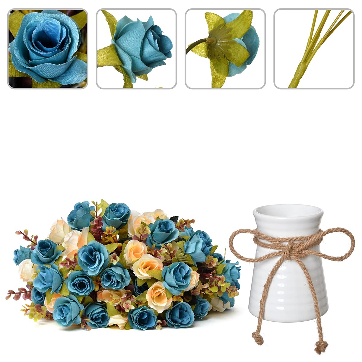 INXUGAO Artificial Flower in Vase,Ceramics Vase with Silk Flower Arrangements…