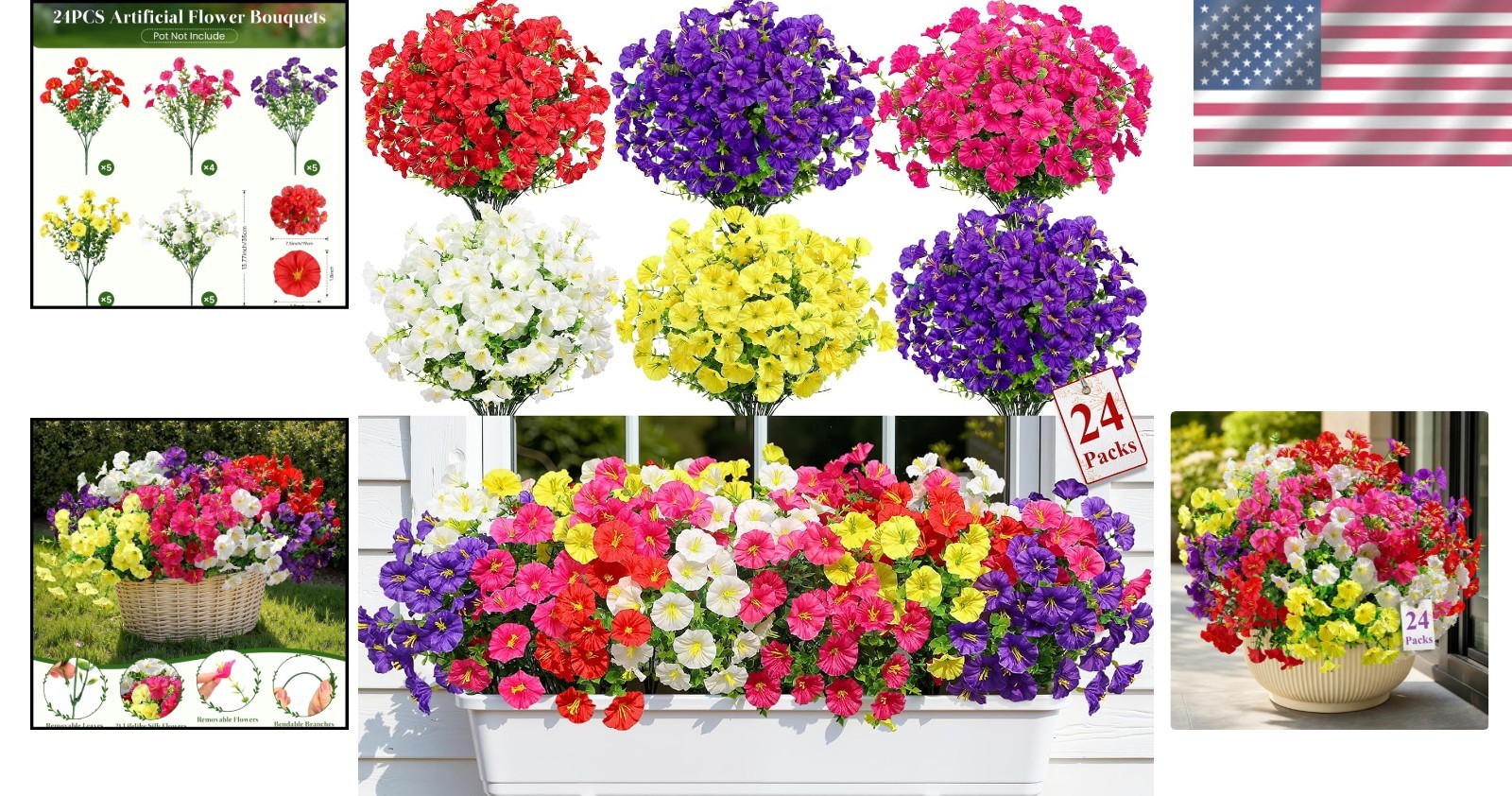 All-Weather 24 Bundle Silk Morning Glory Set – Mix of 5 Colors for Outdoor Décor