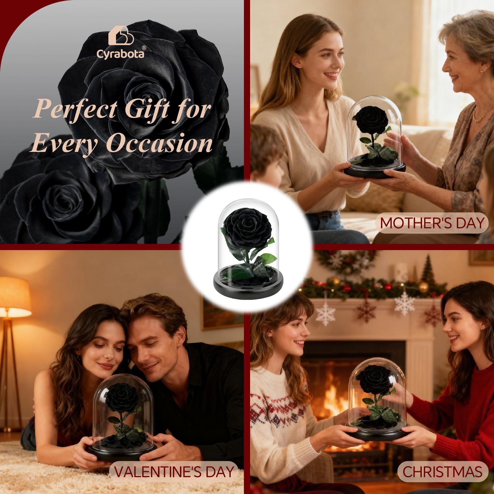 Preserved Black Rose in Glass Dome, Medium Forever Rose Gift, Flowers for Del…