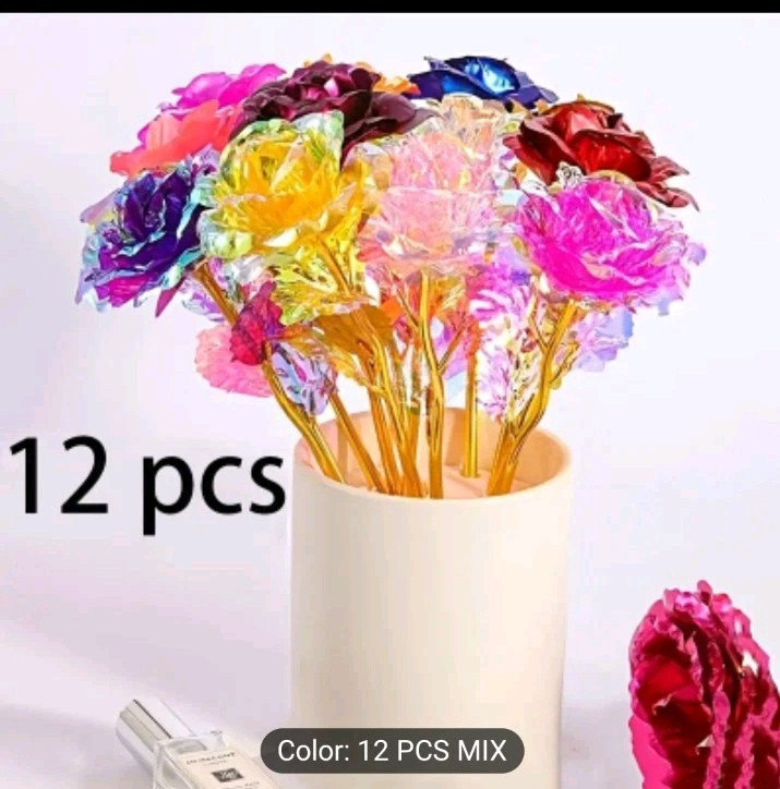 12 Pcs 24K Galaxy Rose Artificial Flowers,mixed Colors Forever Rose Gifts for