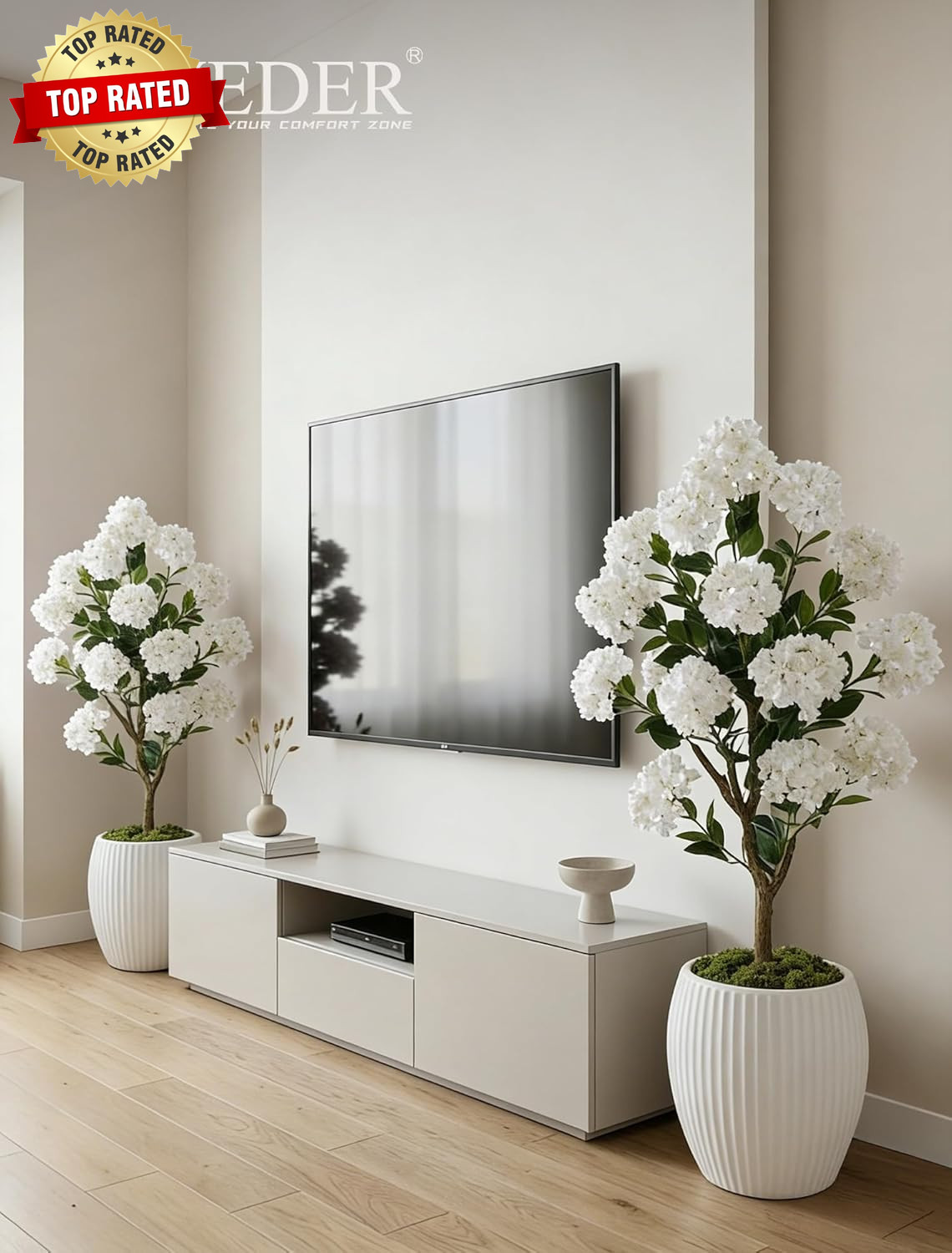 Artificial Flower Tree for Porch: 3.6Ft White Crape Myrtle, 2Pcs | Realistic Sil