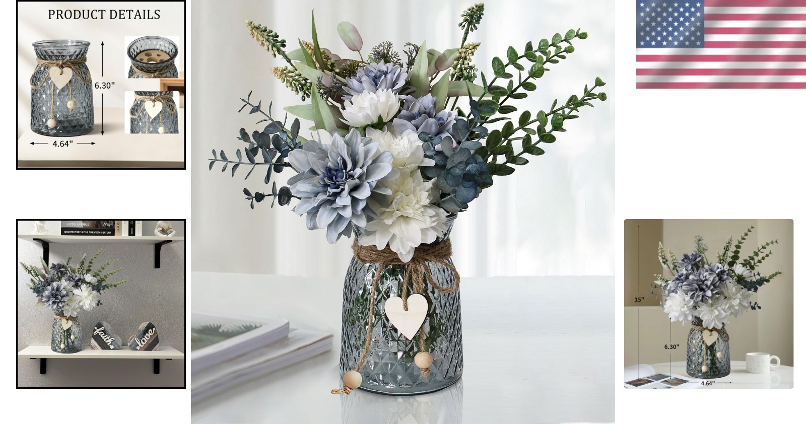 Elegant Dahlia Faux Flower Arrangement in Glass Vase – Perfect Table Centerpiece