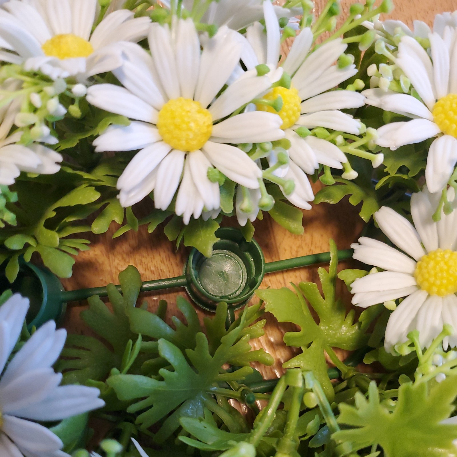 1970’s Faux Floral Centerpiece Taper Holder- White Daisies Plastic Flowers 12″