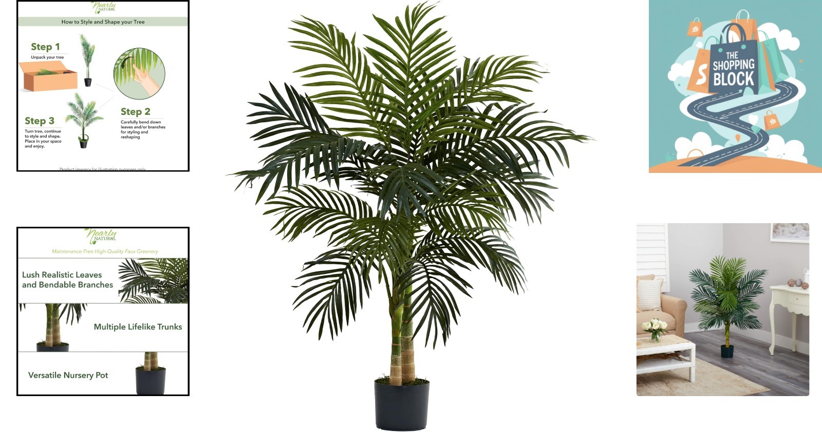 4ft Golden Cane Palm Artificial Tree, Double Stalk, Indoor Faux Tropical Plant