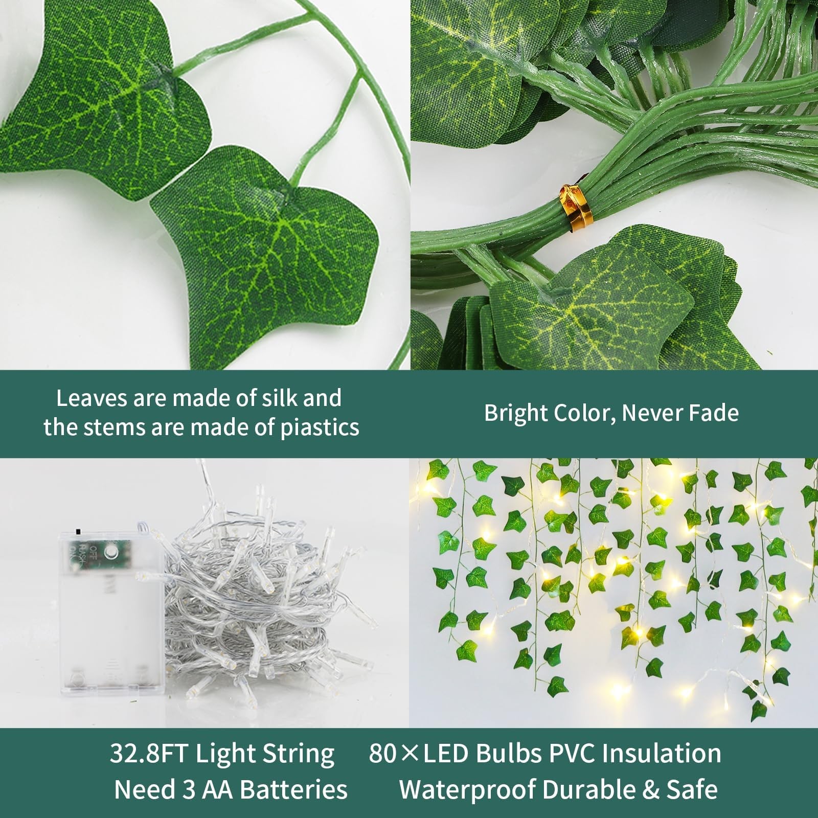 Fake Vines for Room Decor(24Pack168Ft),with CE Certified 160 LED String Light…