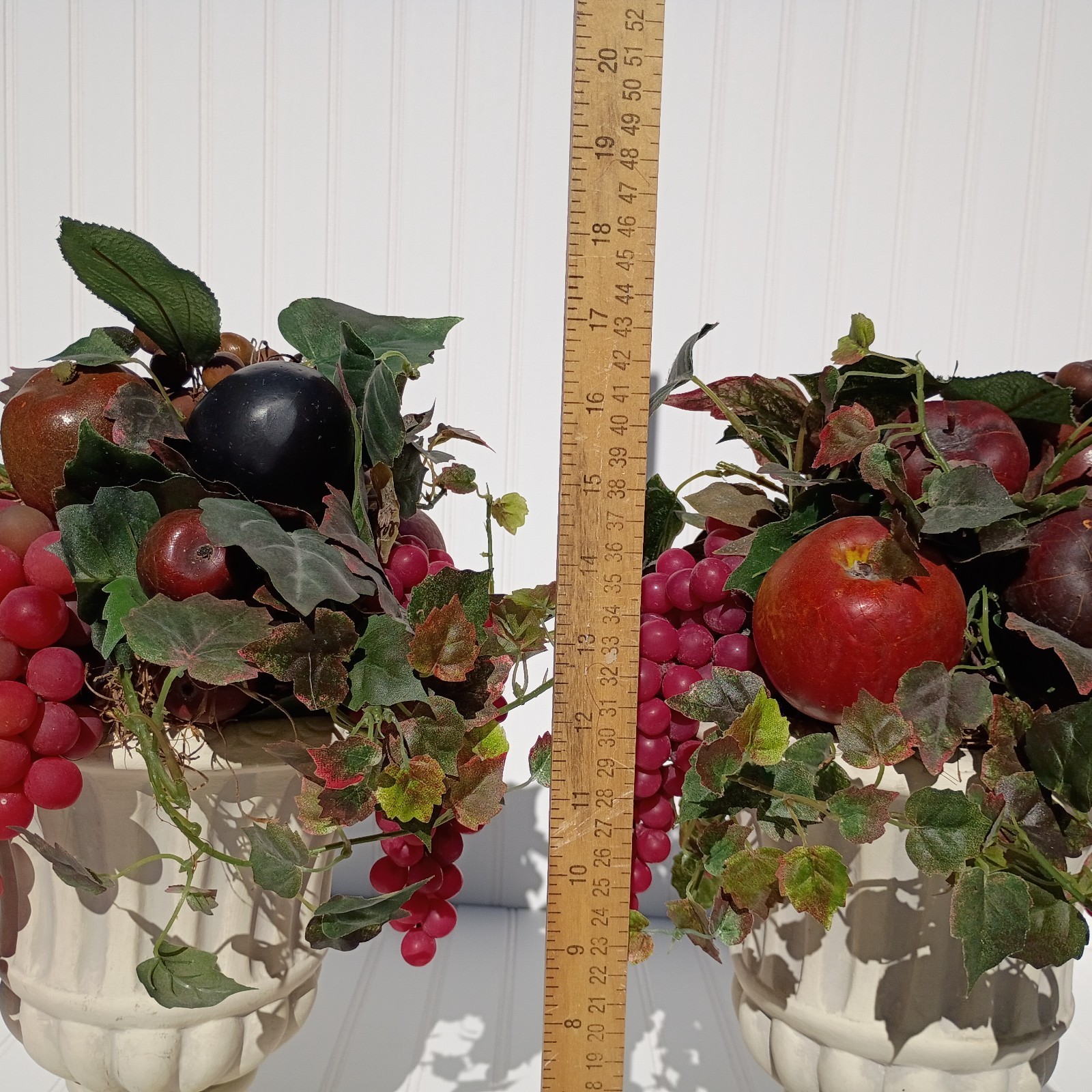 Vintage MCM Ceramic Urn Planters Neo Classical Regency Grapes Arrangements PAIR