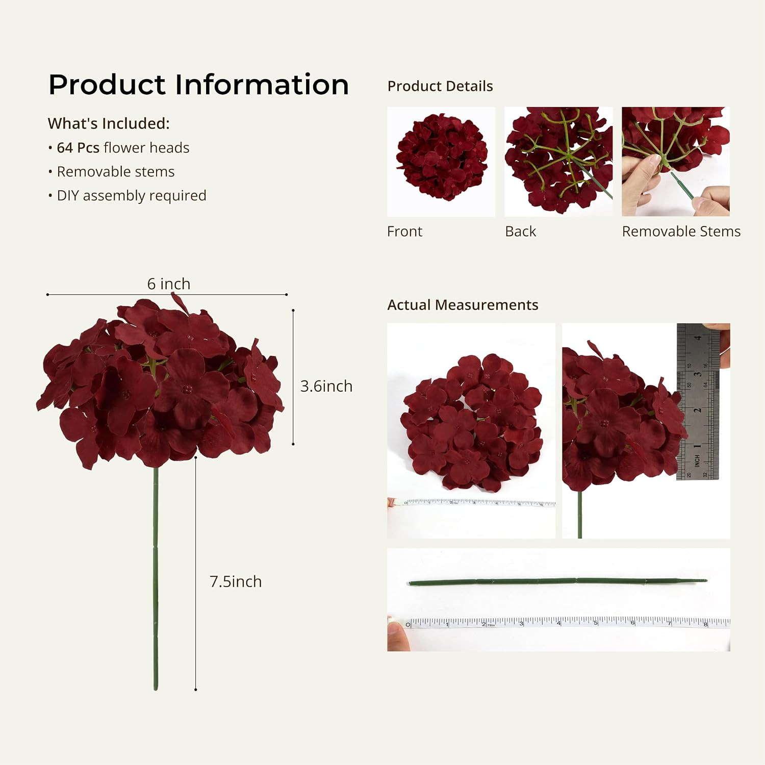 Burgundy Silk Hydrangea Flowers – 46 PCS for Wedding & Home Decor