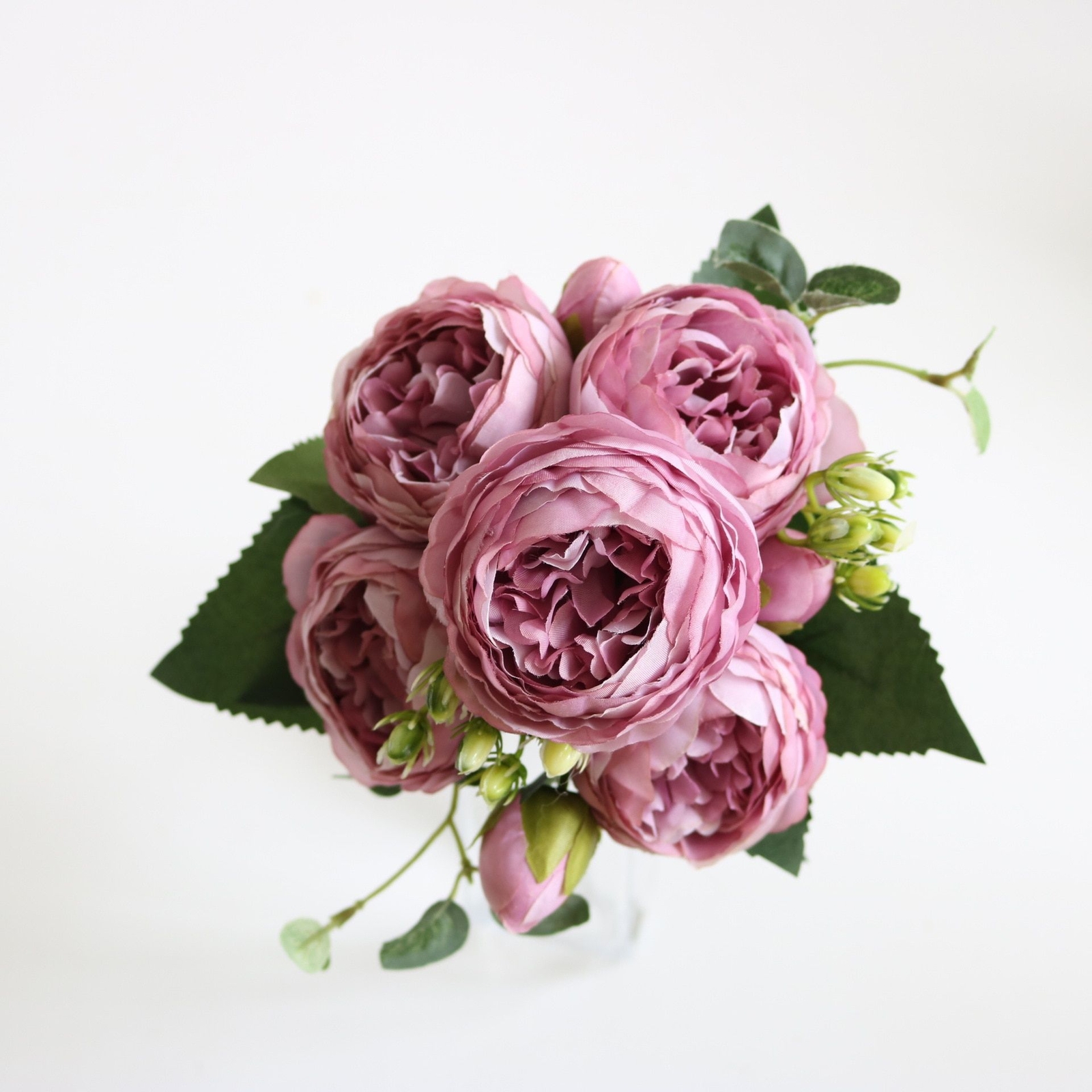 30cm Silk Rose Peony Artificial Flower Bouquet 5 Big Head 4 Small Bud Home Decor