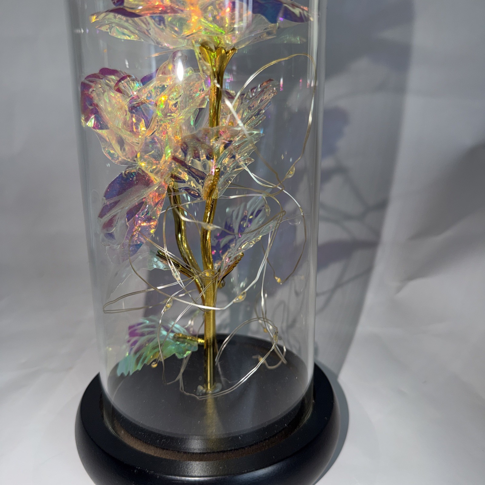 Iridescent Color Changing Flower In Glass Dome