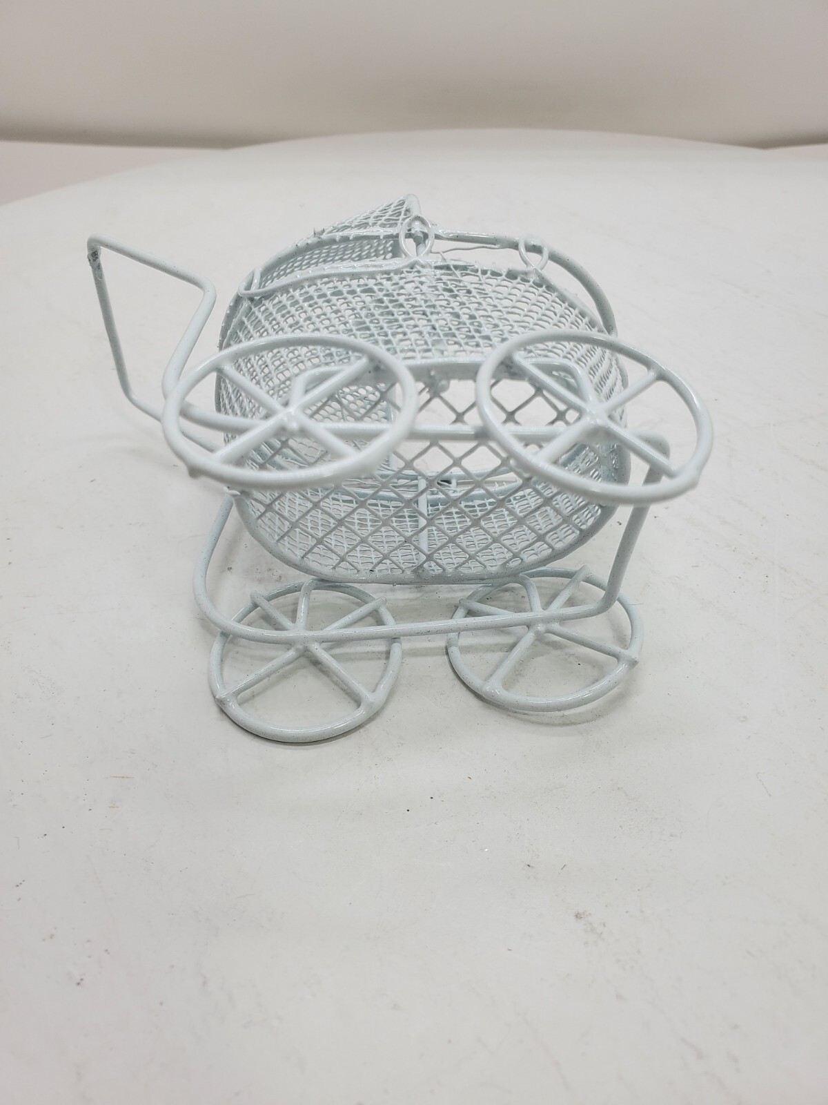 White Metal Baby Carriage Miniature For Baby Shower Cake Topper Fairy Gardens