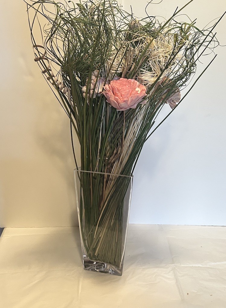Artificial Flower And Ornamental Grass Display Glass Vase