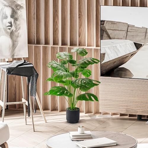 28″ Fake Plants Large Artificial Monstera Faux Potted Plants 28″-BLACK 1