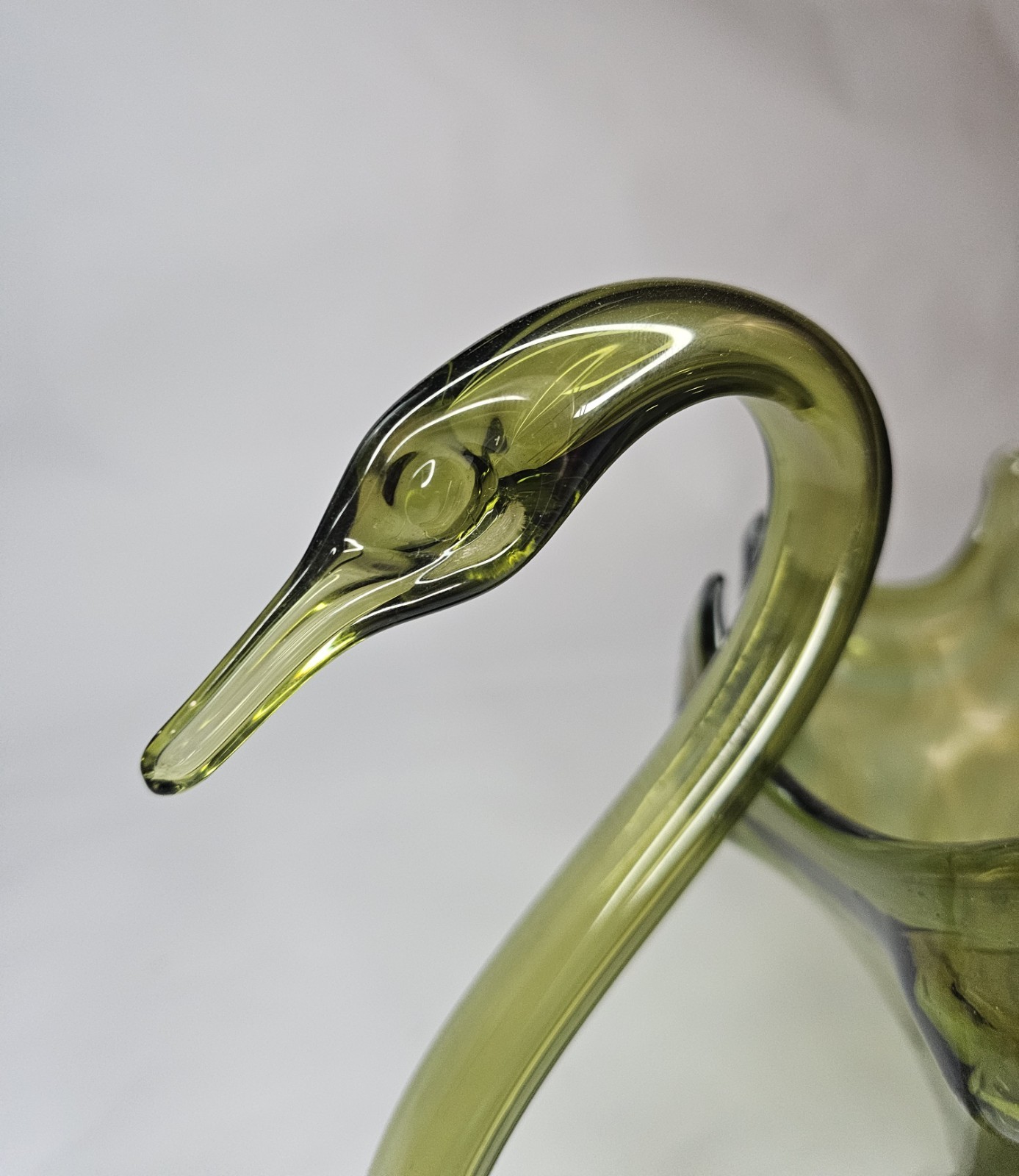 Vintage Hand Blown Art Glass Swan Bowl Multi-Green, Table Topper Decor