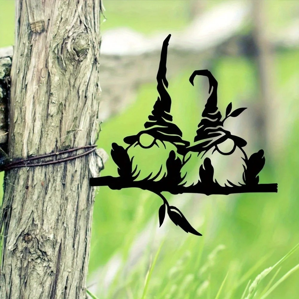 Elf Fungi Twig Metal Garden Wall Sculpture – Enchanting Outdoor Tree Decor Gift