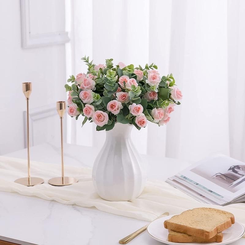 10 Head Artificial Silk Rose Peony Eucalyptus Bouquet Wedding Home Party Decor