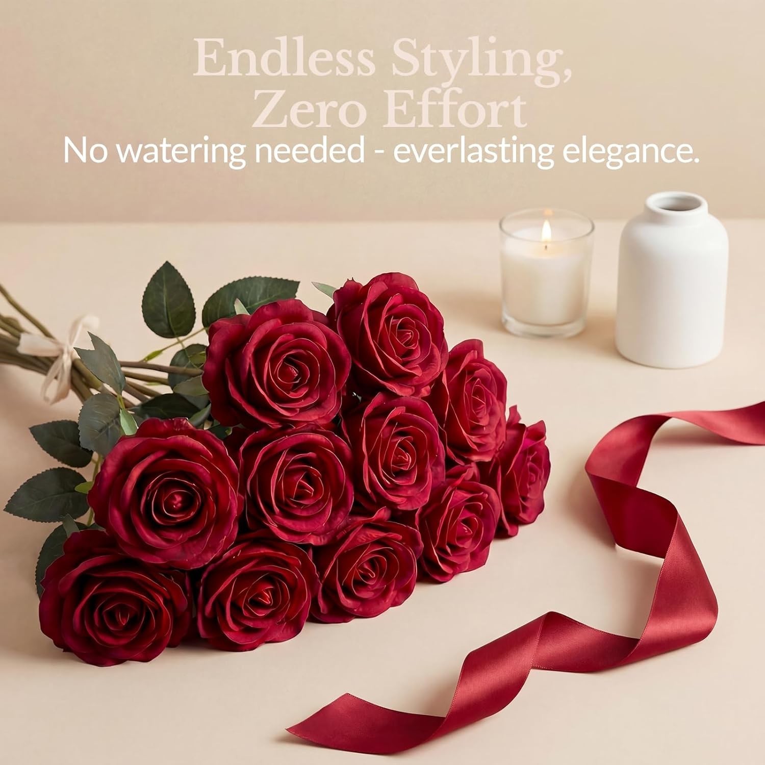 100PCS Roses Artificial Flowers with Realistic Foliage, 20″ Overall Length, B…