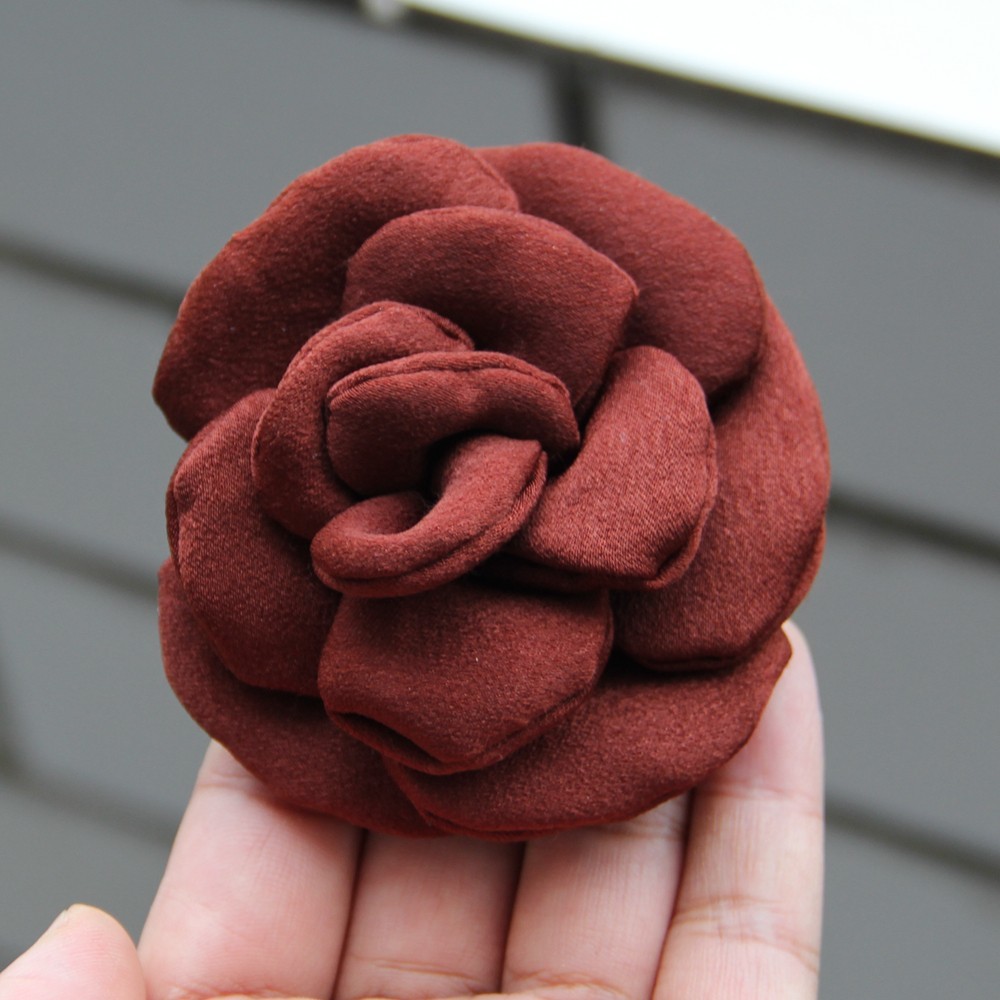 8cm Colorful Handmade Fabric Camellia Flowers Burned Edge Camellia For Crafts