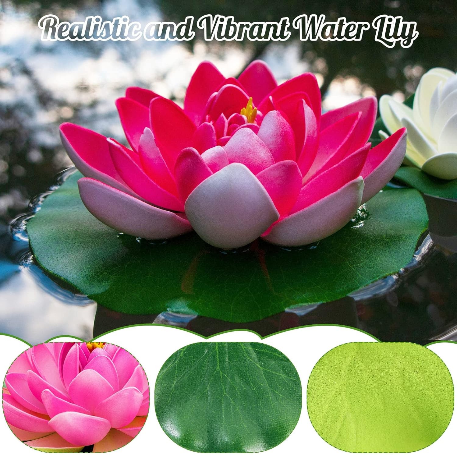 Artificial Lotus Flowers Water Lilies for Pond Pool, 10 Pcs Realistic Floating F