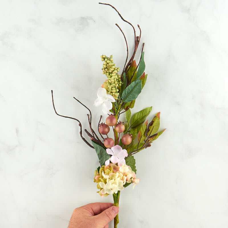 Set of 4 Artificial Hydrangea and Rosehip 29″ Floral Stems
