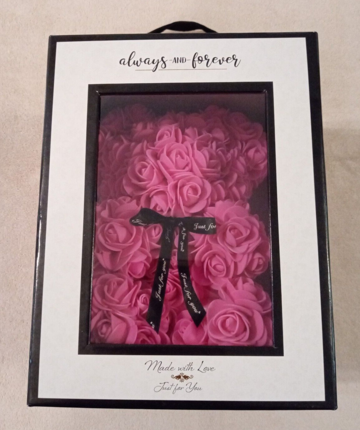 Made with Love Just For You Always & Forever pink rose FLOWER BEAR gift boxed