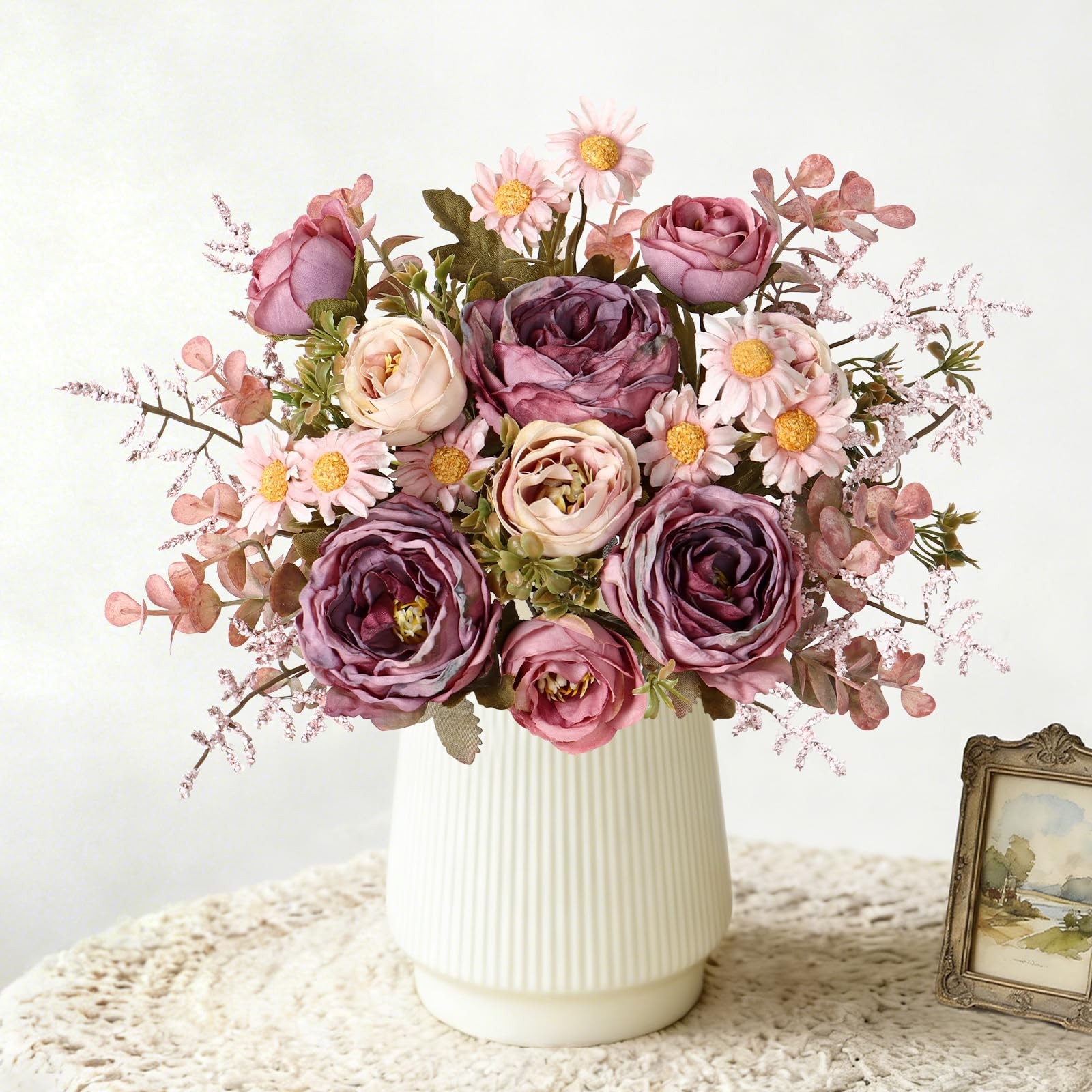 Artificial Roses Flowers 3 Pack Vintage Roses Pink Flowers Small Silk Rose Bo…