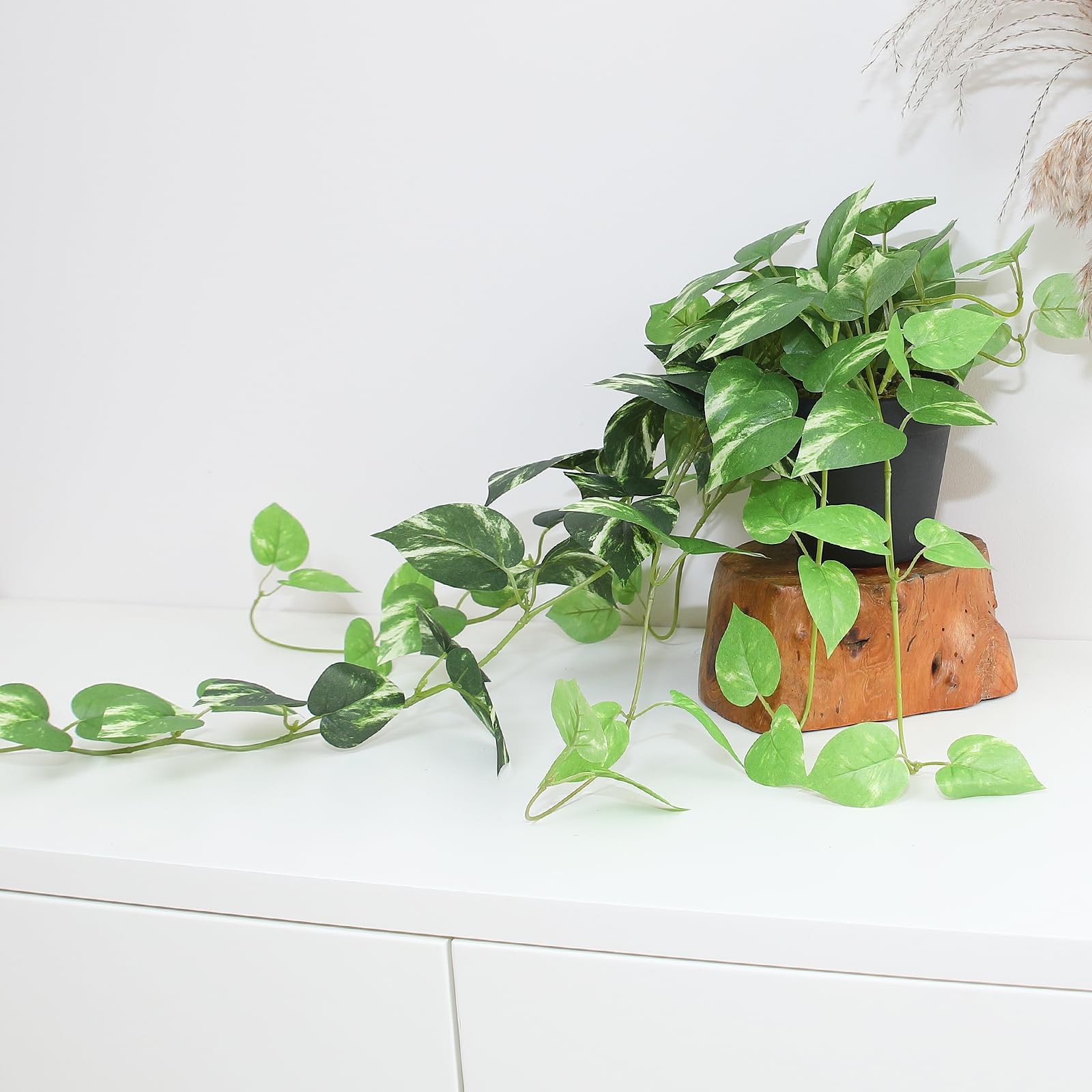 Fake Pothos Hanging Plants 33″ Set of 2 Artificial Silk Ivy Vines with Pots,…