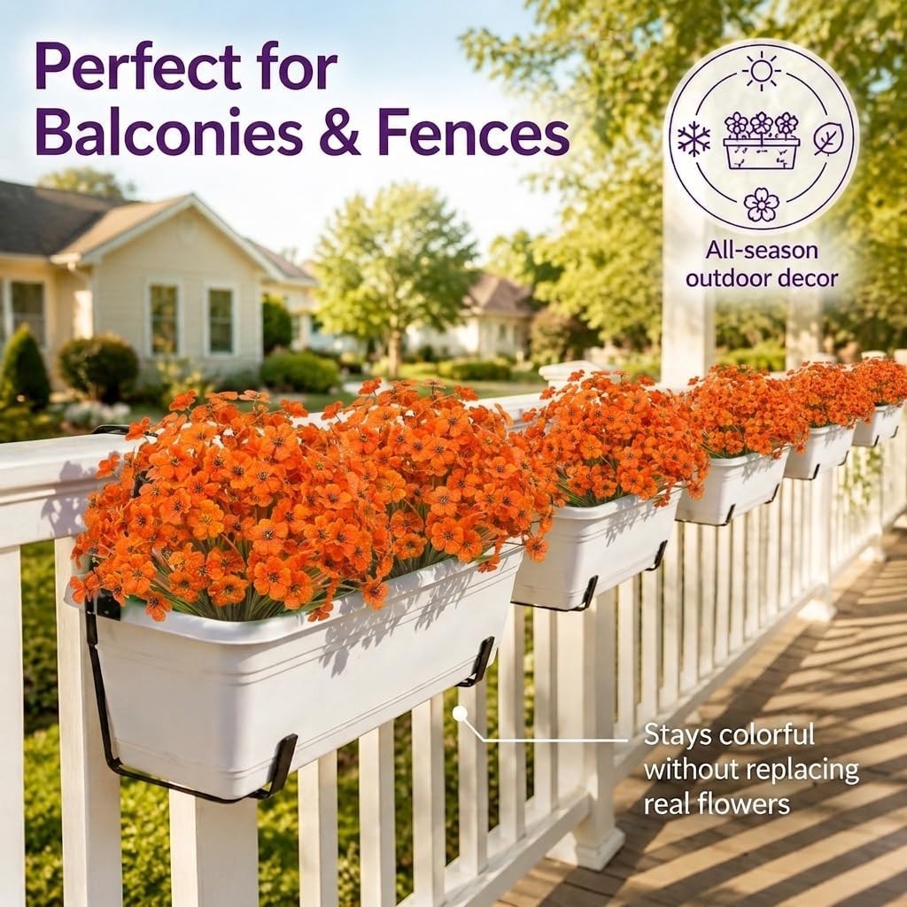 24 Bundles UV Resistant Artificial Flowers, Outdoor Indoor Orange Decor
