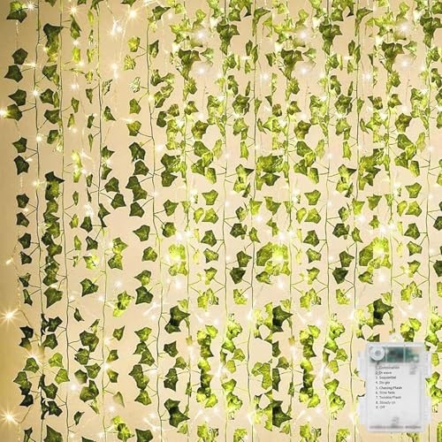 84Ft Artificial Ivy Garland 12-Pack with 80 LED String Lights Remote Control Dec