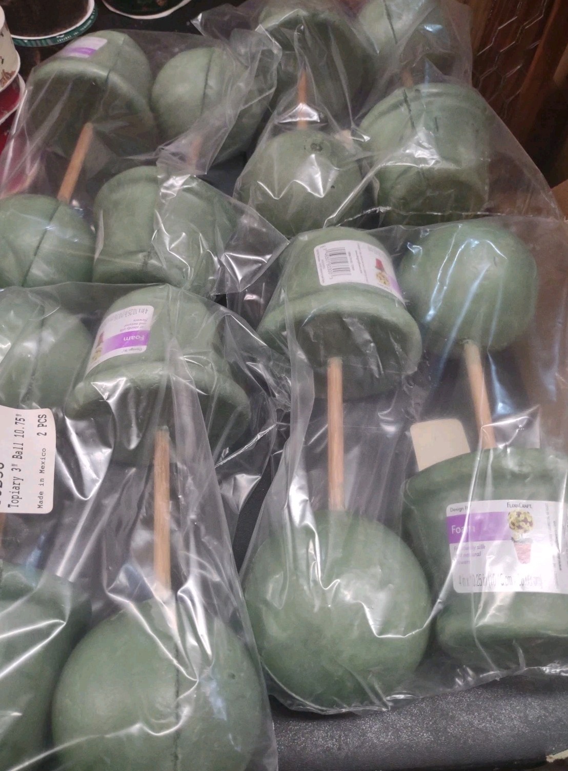 Set of 8: Tabletop Topiary Form, 10.25″ Green Foam Topiaries, 3″ Urethane Ball