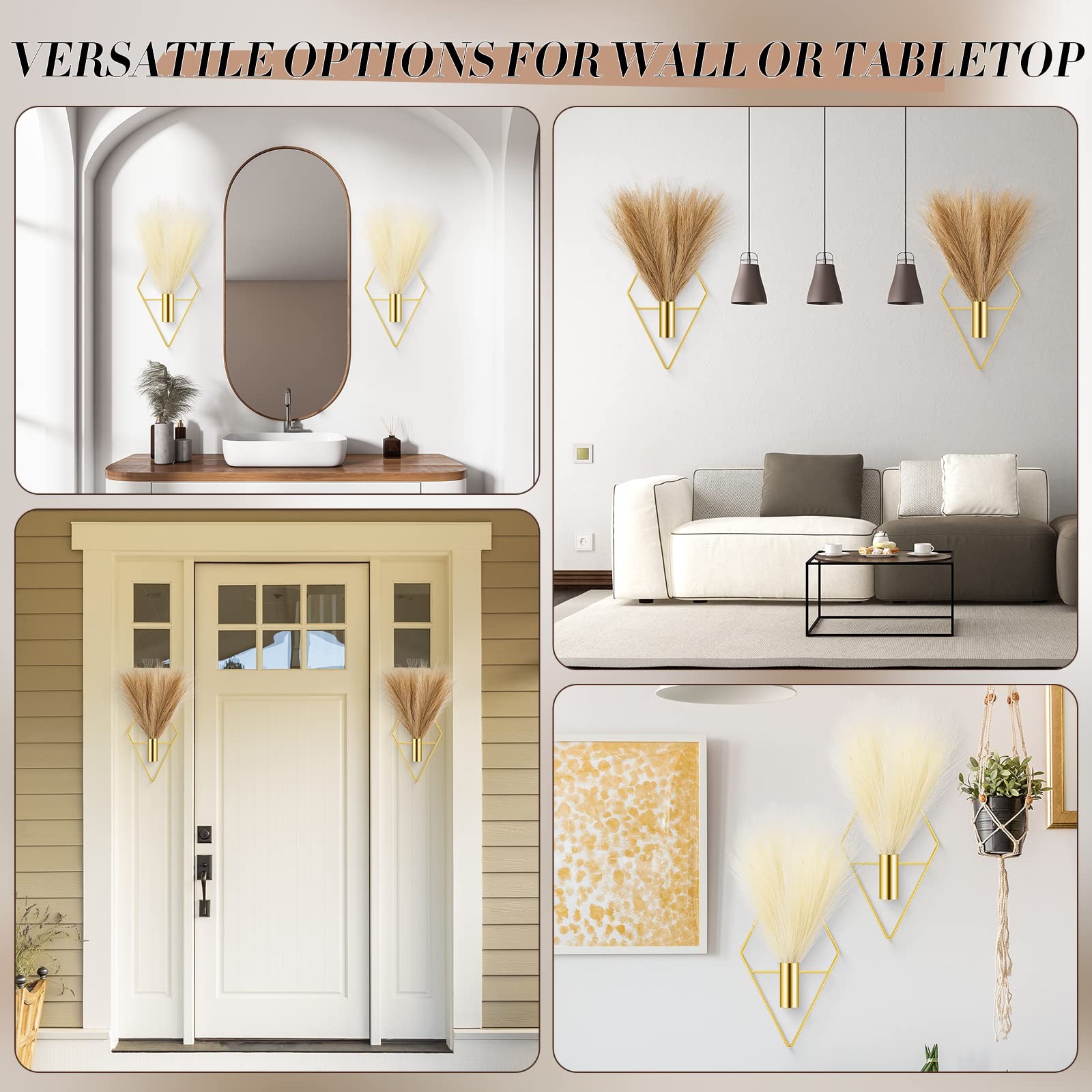 4 Sets Boho Gold Wall Decor Metal Wall Art Hanging Planters with Artificial P…