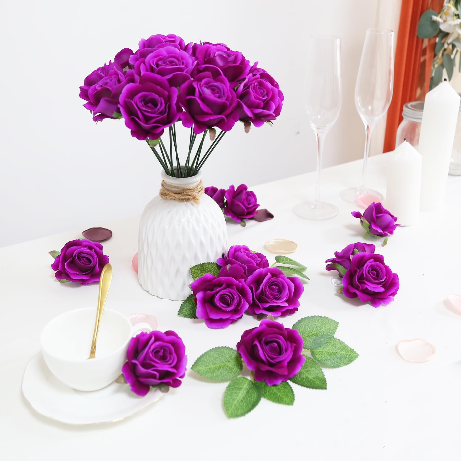 Artificial Velvet Roses 25pcs 2.75in Purple Fake Flower Heads Realistic Fake …